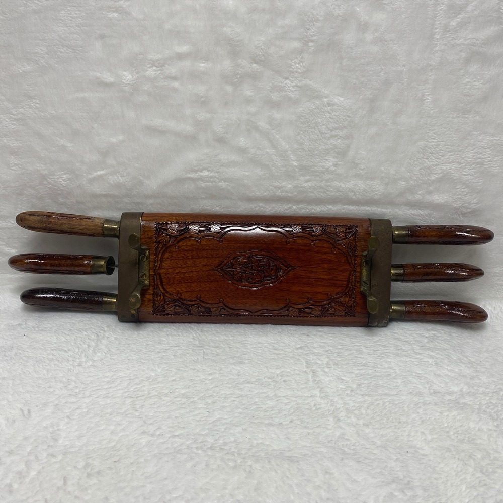 Vintage Carved Wood Steak Knives Set with Box, Antique Serving‎ Knives, Set of 6